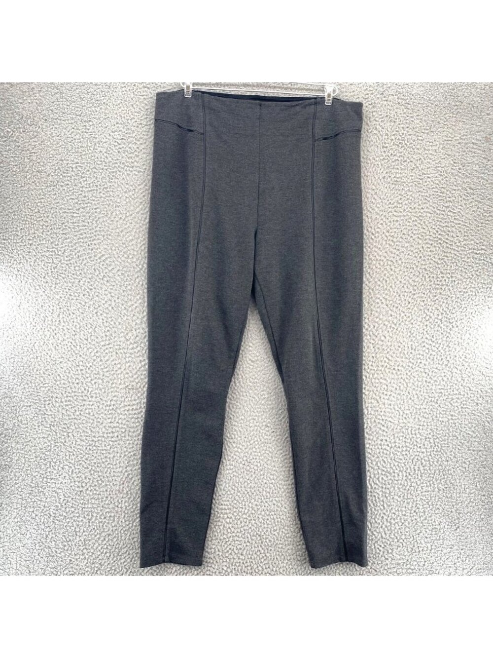 Lysse Pants Womens 2X Gray Knit Stretch Ankle Leggings High Rise PU Leather Trim